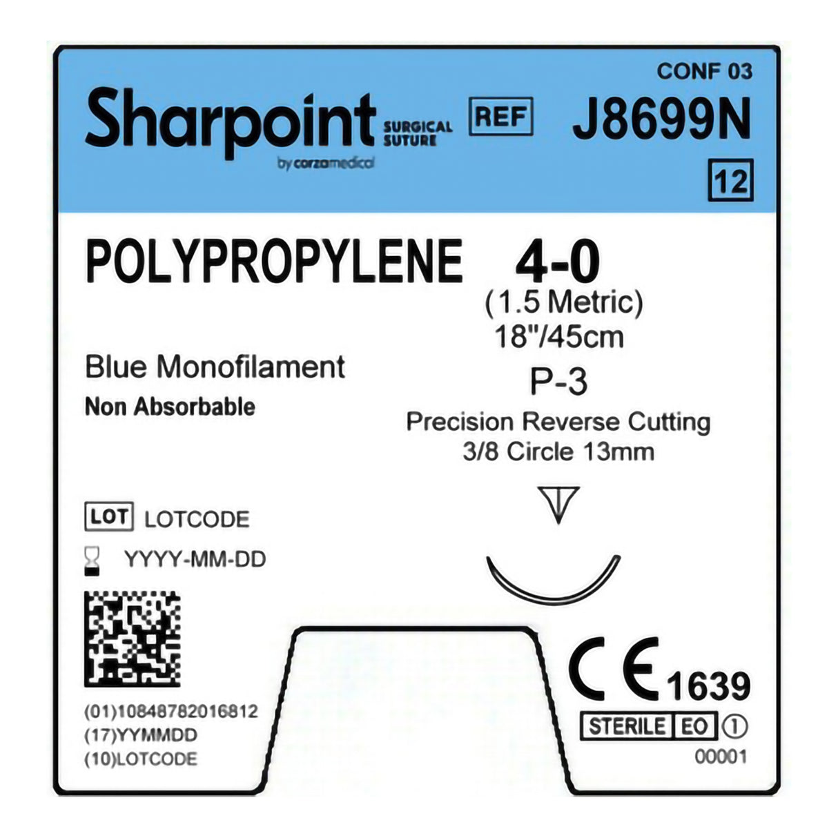 Nonabsorbable Suture with Needle Surgical Specialties™ Polypropylene P-3 3/8 Circle Precision Reverse Cutting Needle Size 4-0 Monofilament - BeHope