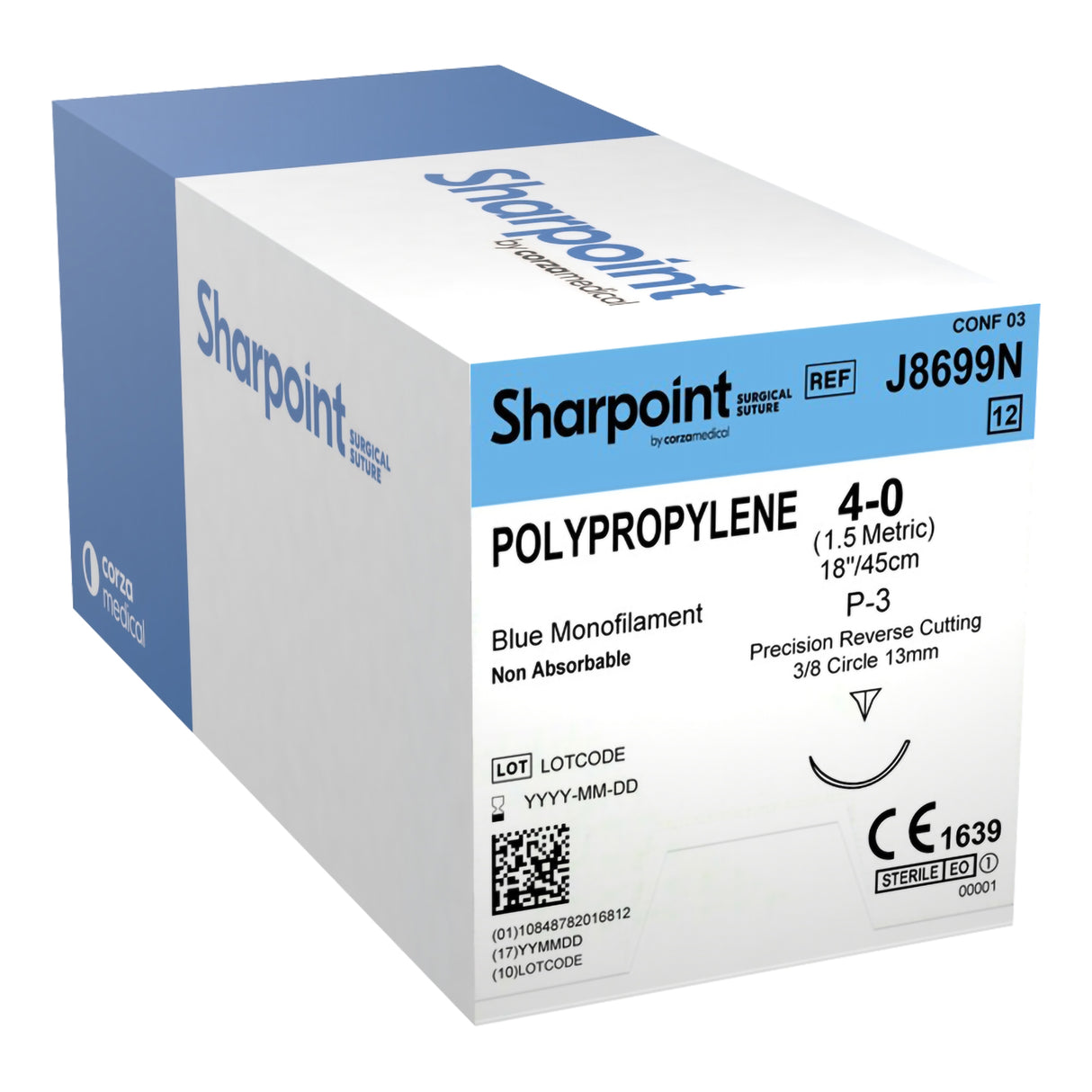 Nonabsorbable Suture with Needle Surgical Specialties™ Polypropylene P-3 3/8 Circle Precision Reverse Cutting Needle Size 4-0 Monofilament - BeHope