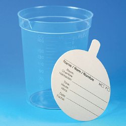 Plastic Specimen Collection Container with Pour Spout and Patient Info Lid - BeHope