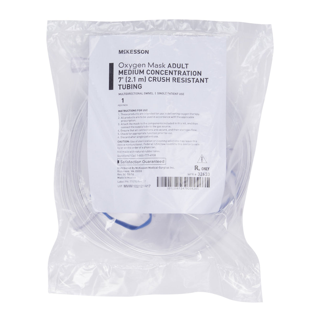 Oxygen Mask McKesson Elongated Style Adult One Size Fits Most Adjustable Head Strap - BeHope