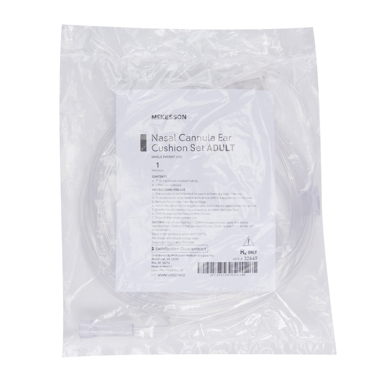 Nasal Cannula with Ear Cushion McKesson Adult Straight Prongs 7 Foot Tubing - BeHope