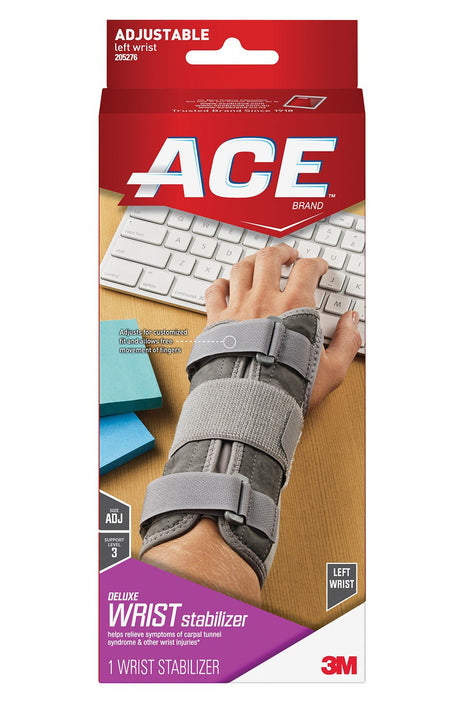 Wrist Brace 3M™ Ace™ Aluminum / Nylon / Polyester / Polypropylene / Polyurethane / Spandex Left Hand Gray One Size Fits Most - BeHope