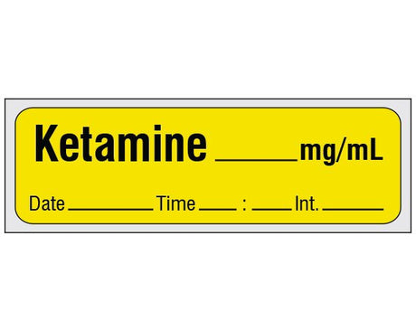 Drug Label Shamrock Syringe Label Ketamine mg/mL Date_Time_Int_ Yellow 1/2 X 1 Inch - BeHope