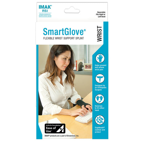 Wrist Splint IMAK® RSI SmartGlove® Cotton / ergoBeads® Left or Right Hand Black Small - BeHope