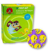 Adhesive Spot Bandage American White CrossÂ® First Aid Plastic Kid Design (Tweety and Taz) 7/8 Inch Diameter Sterile - BeHope