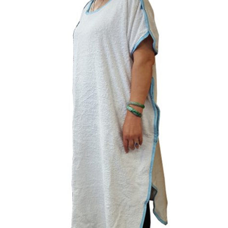 Shower Poncho White One Size Fits Most Open Sides Snap Closure Unisex Reusable - BeHope