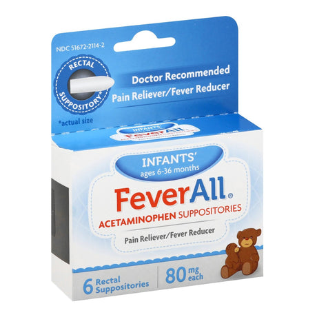 Infants' Pain Relief FeverAll® 80 mg Strength Acetaminophen Rectal Suppository 6 per Box - BeHope