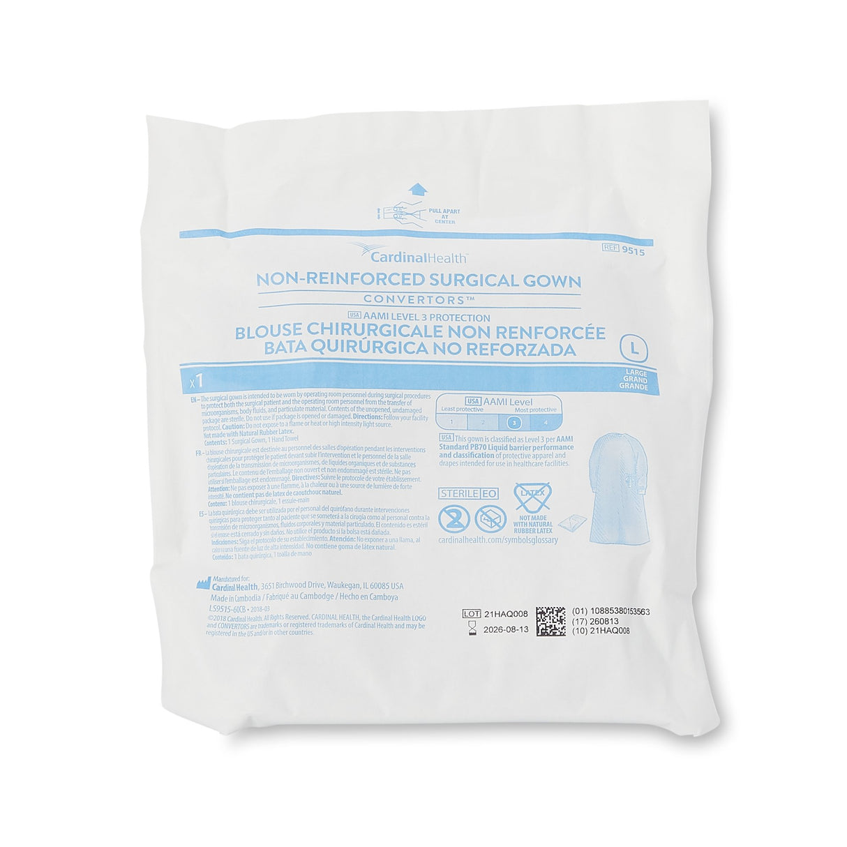Non-Reinforced Surgical Gown with Towel Astound® Large Blue Sterile AAMI Level 3 Disposable - BeHope