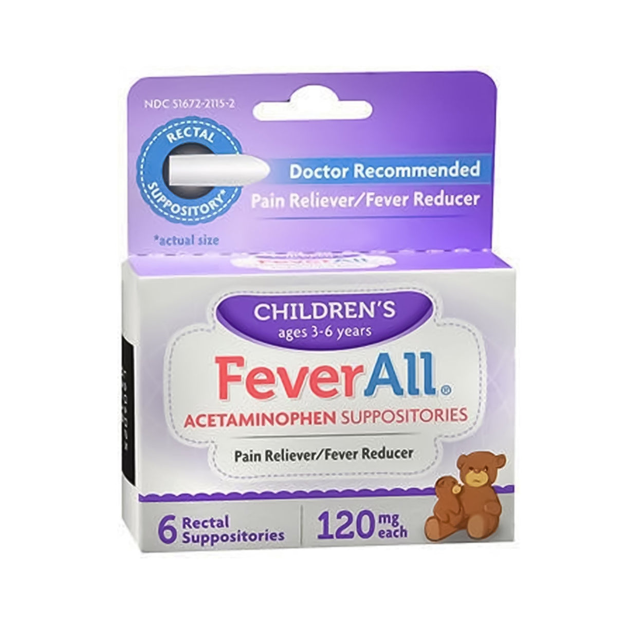 Children's Pain Relief FeverAll® 120 mg Strength Acetaminophen Rectal Suppository 6 per Box - BeHope