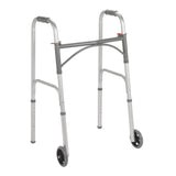 Dual Release Folding Walker with Wheels Adjustable Height McKesson Steel Frame 350 lbs. Weight Capacity 32 to 39 Inch Height - BeHope