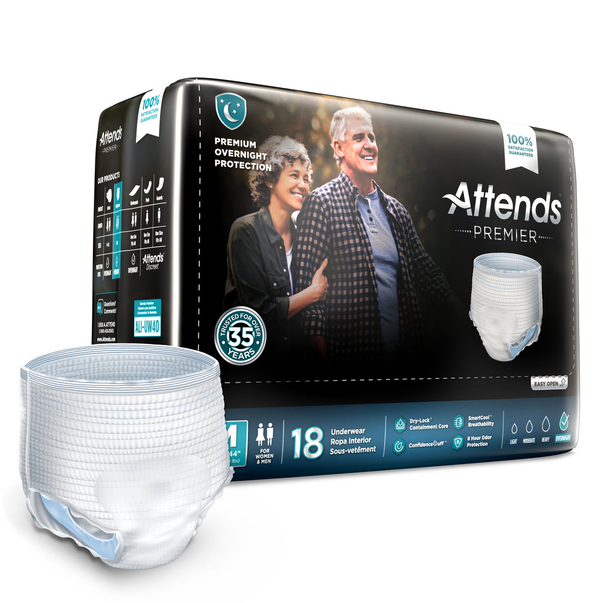 Unisex Adult Absorbent Underwear Attends Premier Pull On with Tear Away Seams Medium Disposable Heavy Absorbency