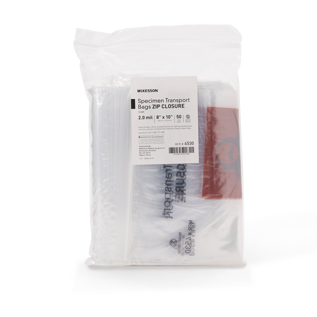 Specimen Transport Bag Mckesson Clear Biohazard Spill Proof Seal - BeHope
