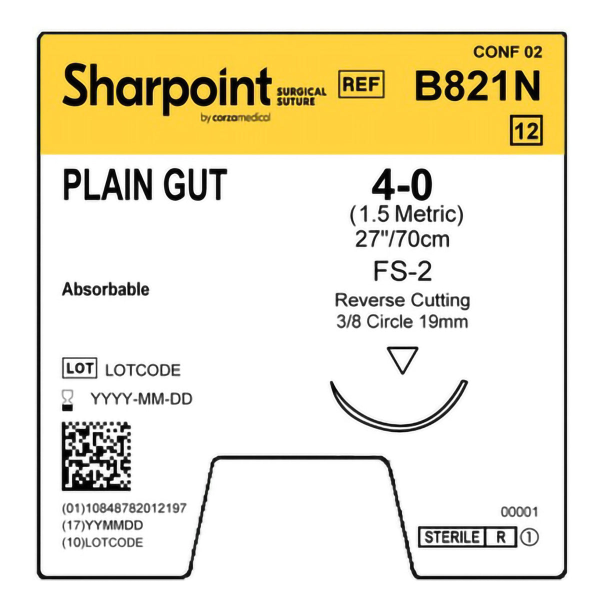 Absorbable Suture with Needle Surgical Specialties™ Plain Gut DSM19 3/8 Circle Precision Reverse Cutting Needle Size 4-0 Monofilament - BeHope