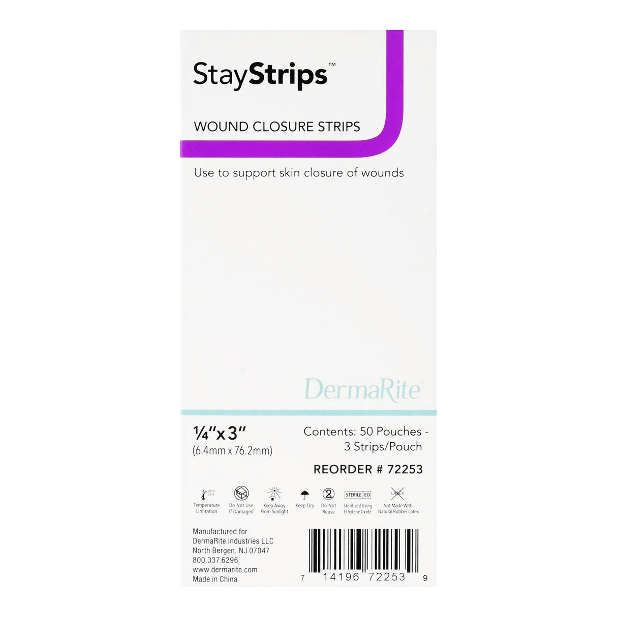 Skin Closure Strip StayStrips® 1/4 X 3 Inch Nonwoven Material Flexible Strip White - BeHope