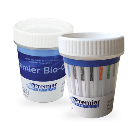 Drugs of Abuse Test Kit Premier Bio-Cup AMP, BAR, BUP, BZO, COC, mAMP/MET, MDMA, MTD, OPI, OXY, PCP, TCA, THC 50 25 Tests CLIA Waived - BeHope