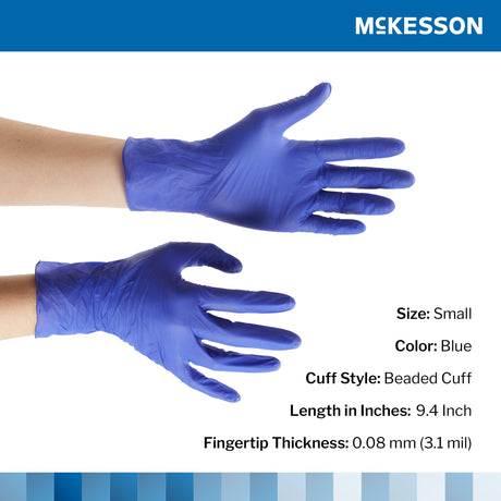 Exam Glove McKesson Confiderm® 3.0 Small NonSterile Nitrile Standard Cuff Length Textured Fingertips Blue Chemo Tested / Fentanyl Tested - BeHope