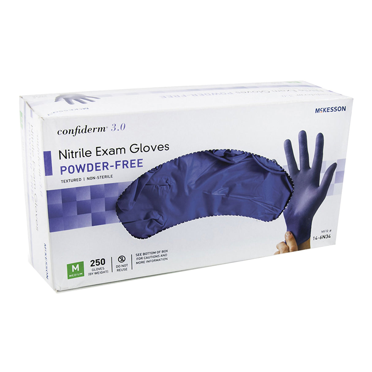 Exam Glove McKesson Confiderm® 3.0 Medium NonSterile Nitrile Standard Cuff Length Textured Fingertips Blue Chemo Tested / Fentanyl Tested - BeHope
