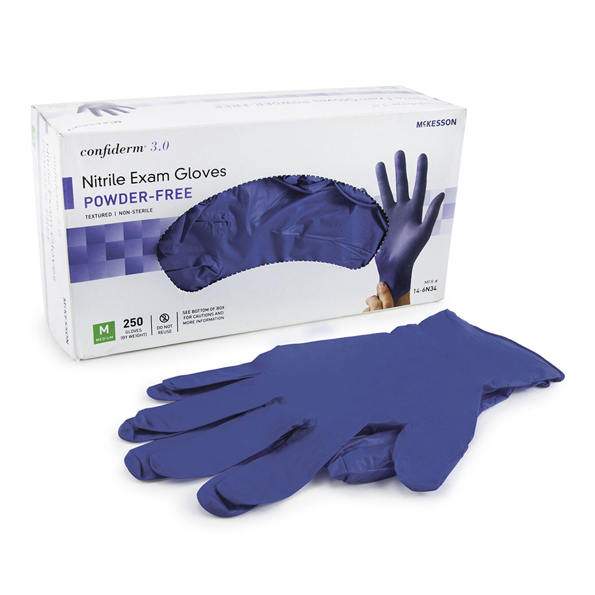 Exam Glove McKesson Confiderm® 3.0 Medium NonSterile Nitrile Standard Cuff Length Textured Fingertips Blue Chemo Tested / Fentanyl Tested - BeHope