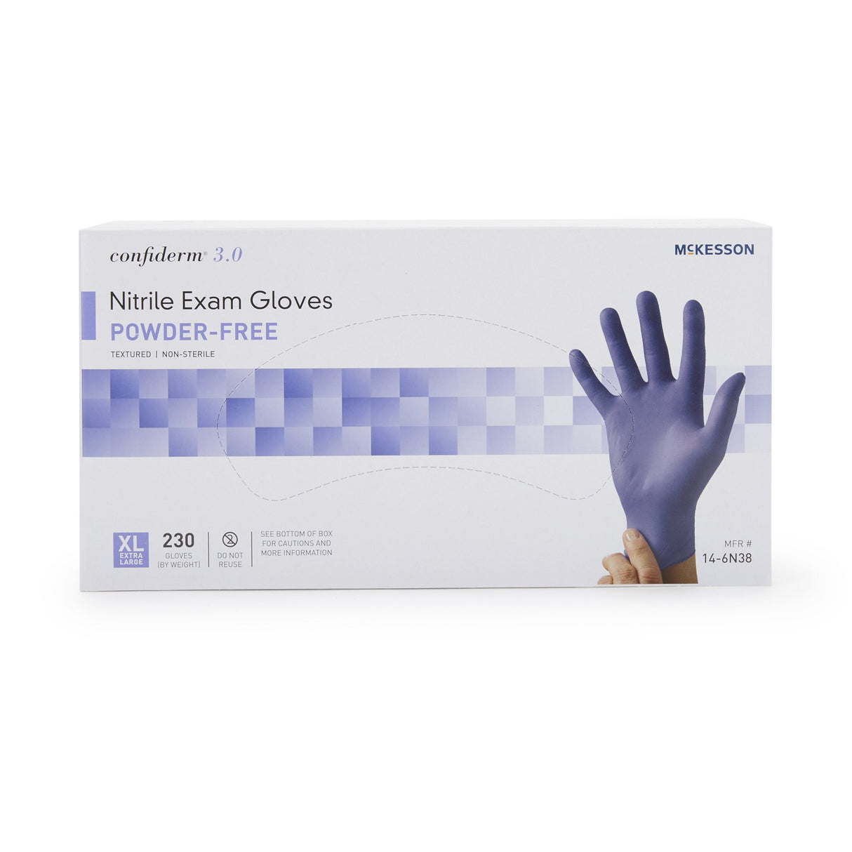 Exam Glove McKesson Confiderm® 3.0 X-Large NonSterile Nitrile Standard Cuff Length Textured Fingertips Blue Chemo Tested / Fentanyl Tested - BeHope