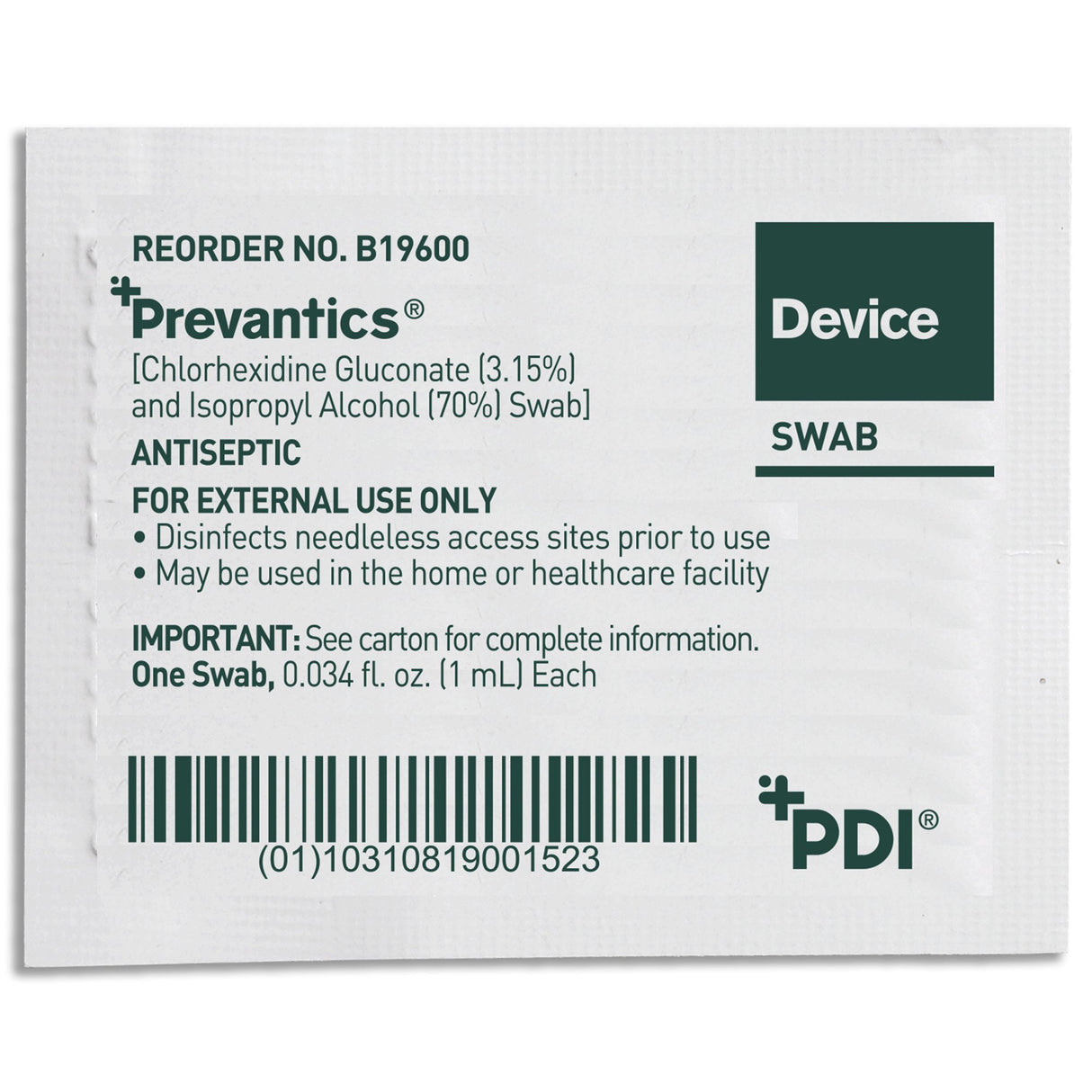 Device Swab Prevantics® 3.15% / 70% Strength CHG (Chlorhexidine Gluconate) / Isopropyl Alcohol Individual Packet NonSterile - BeHope