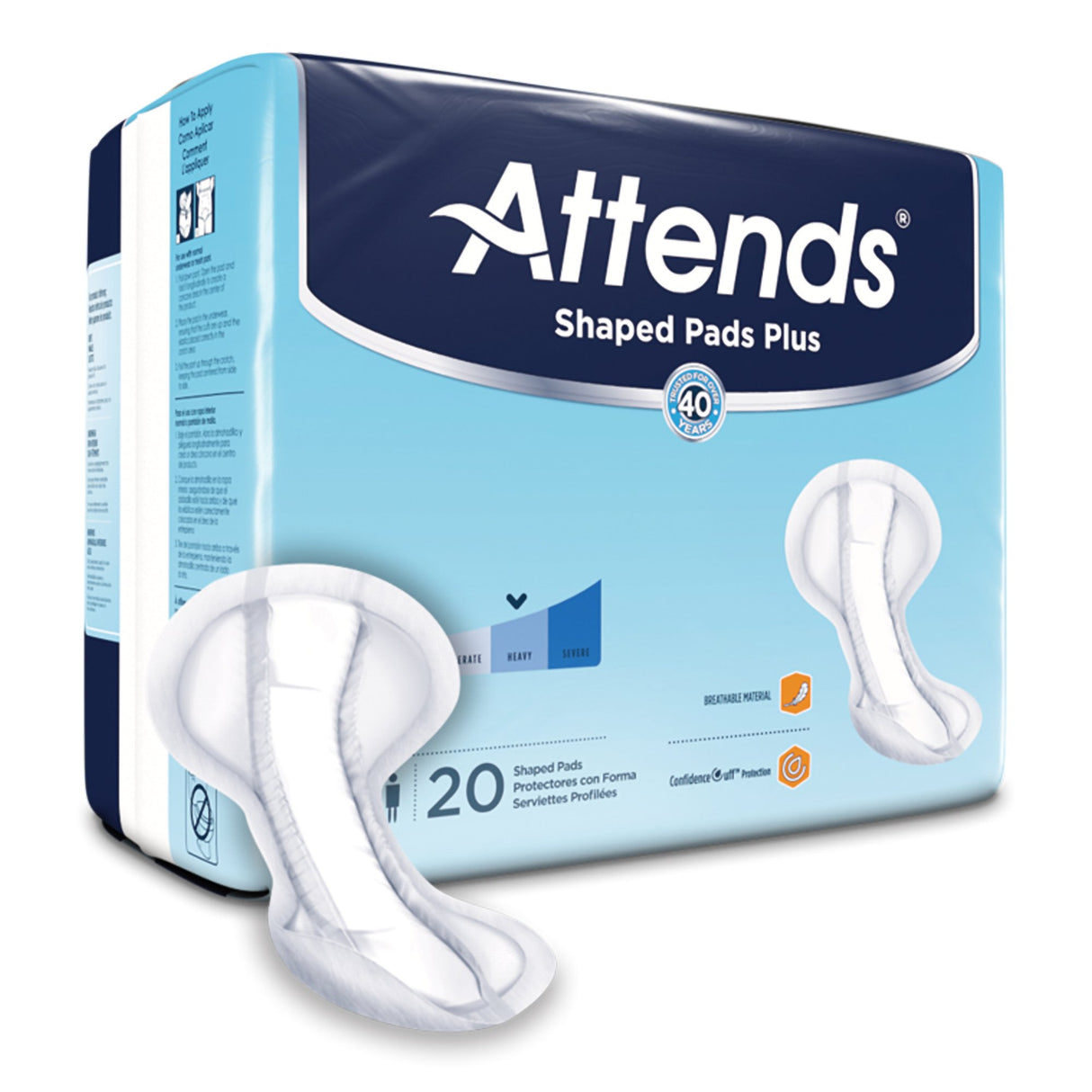 Bladder Control Pad Attends® Shaped Pads Plus 12 X 25-1/2 Inch Heavy Absorbency Polymer Core One Size Fits Most - BeHope