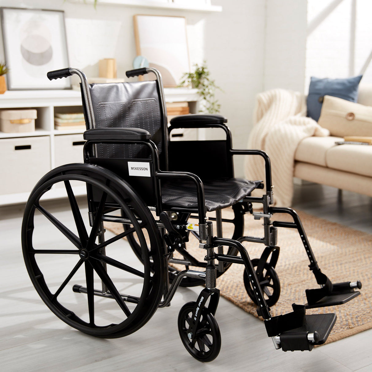 Wheelchair McKesson Dual Axle Desk Length Arm Swing-Away Footrest Black Upholstery 18 Inch Seat Width Adult 300 lbs. Weight Capacity - BeHope
