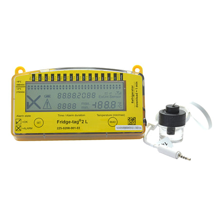 Refrigerator Vaccine Data Logger with Alarm Fridge-tag 2L Fahrenheit / Celsius -22 to +131F (-30 to +55C) Glycol Bottle Probe Battery Operated - BeHope