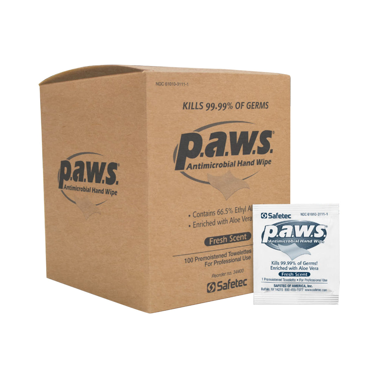 Hand Sanitizing Wipe P.A.W.S. 100 Count Ethyl Alcohol Wipe Individual Packet