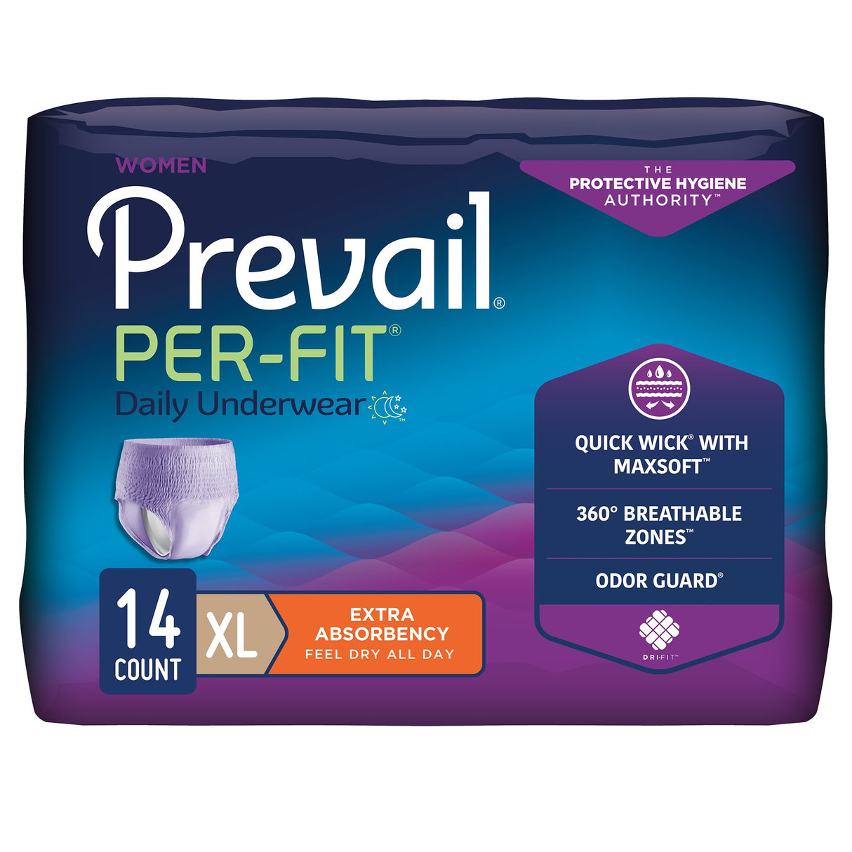 Female Adult Absorbent Underwear Prevail Per-Fit Pull On with Tear Away Seams X-Large Disposable Moderate Absorbency