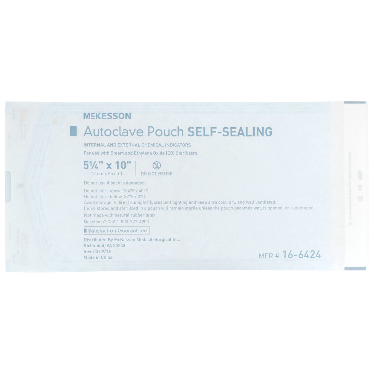 Sterilization Pouch McKesson Ethylene Oxide (EO) Gas / Steam 5-1/4 X 10 Inch Transparent Blue / White Self Seal Paper / Film - BeHope