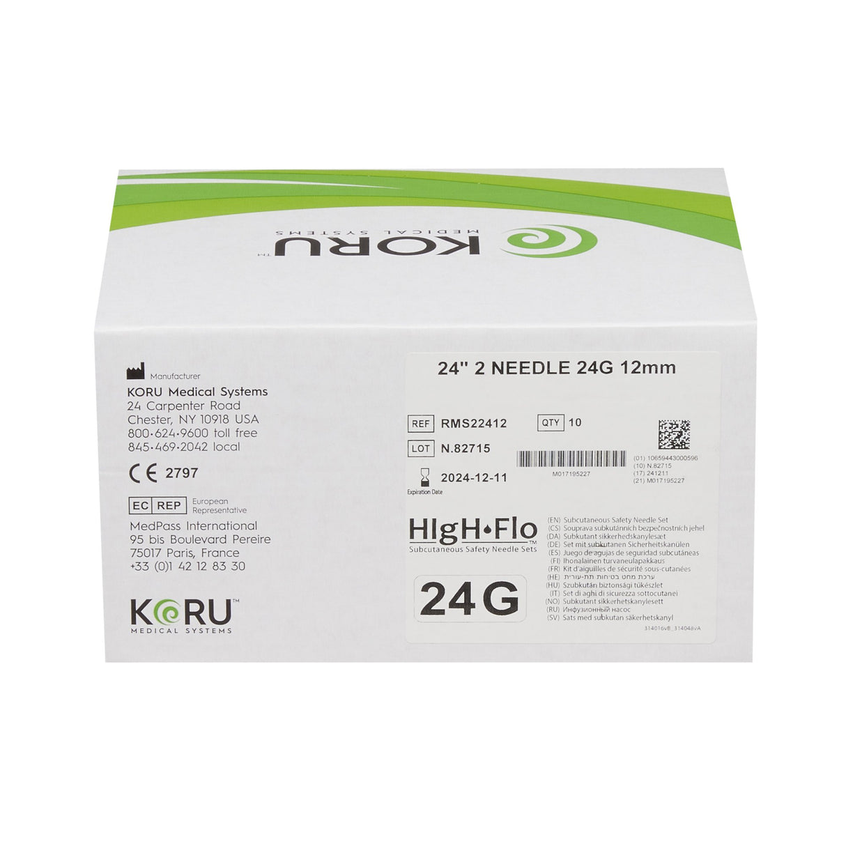 Sub-Q Infusion Set HIgH-Flo™2 2 X 24 Gauge 12 mm 24 Inch Tubing Without Port - BeHope