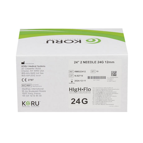 Sub-Q Infusion Set HIgH-Flo™2 2 X 24 Gauge 12 mm 24 Inch Tubing Without Port - BeHope