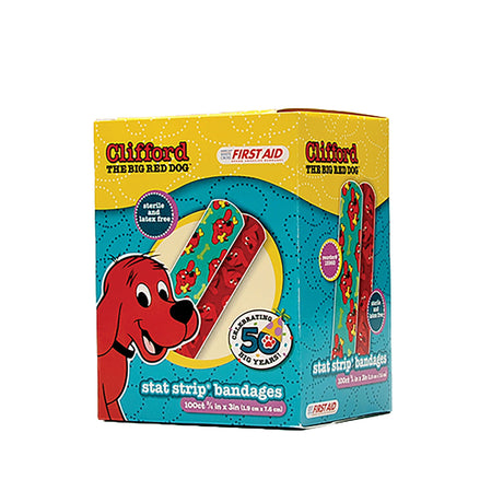 Adhesive Strip Stat StripÂ® Plastic Kid Design (Clifford the Big Red Dog) 3/4 X 3 Inch Sterile - BeHope