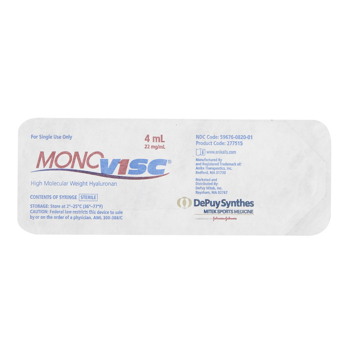 Monovisc™ Sodium Hyaluronate 22 mg / mL Injection 4 mL - BeHope