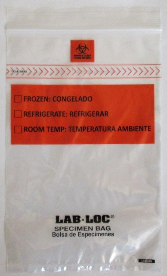 Specimen Transport Bag with Document Pouch Lab-Loc® 6 X 9 Inch Zip Closure Biohazard Symbol / Storage Instructions NonSterile - BeHope