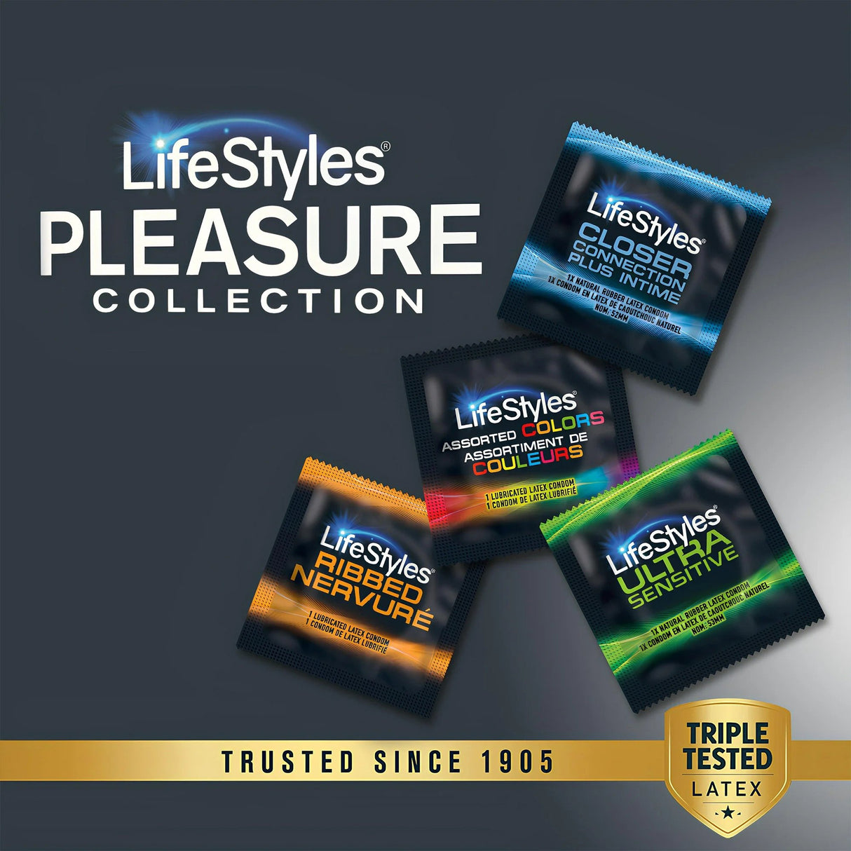 Condom Variety Pack Lifestyles® Pleasure Collection Lubricated One Size Fits Most 36 Per Box - BeHope