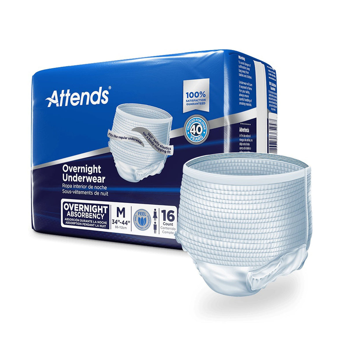 Unisex Adult Absorbent Underwear Attends Overnight Pull On with Tear Away Seams Medium Disposable Heavy Absorbency