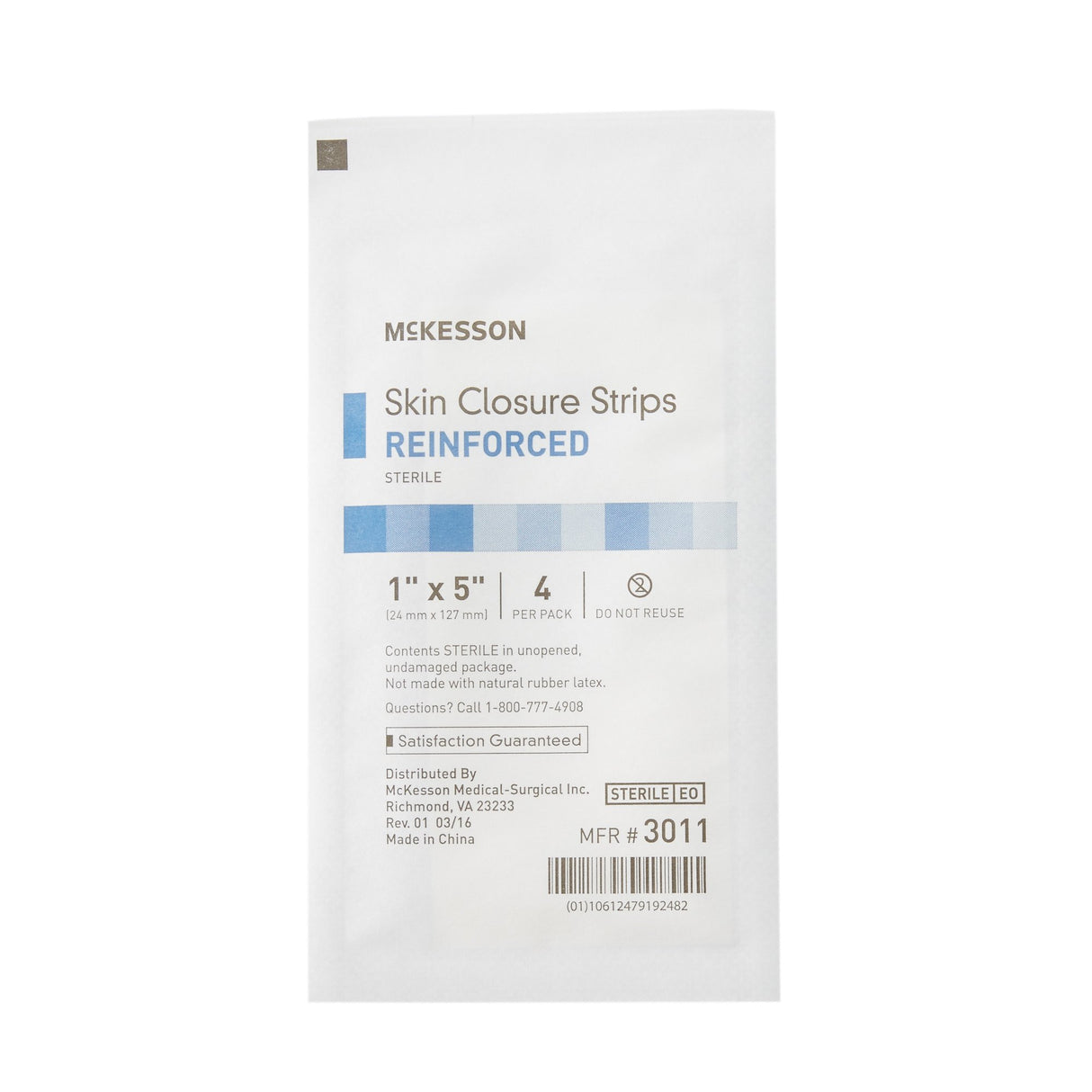 Skin Closure Strip McKesson 1 X 5 Inch Nonwoven Material Reinforced Strip White - BeHope