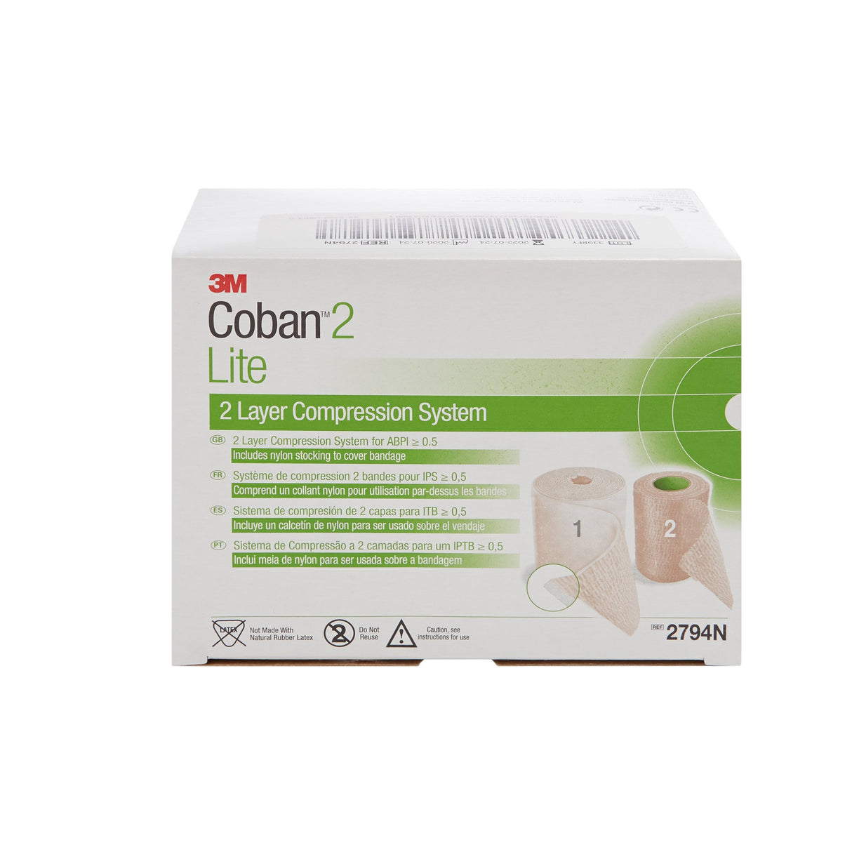 2 Layer Compression Bandage System 3M™ Coban™2 Lite 4 Inch X 2-9/10 Yard / 4 Inch X 5-1/10 Yard Self-Adherent / Pull On Closure Tan / White NonSterile 25 to 30 mmHg - BeHope