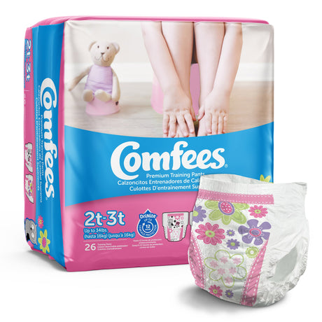 Female Toddler Training Pants Comfees® Pull On with Tear Away Seams Size 2T to 3T Disposable Moderate Absorbency - BeHope