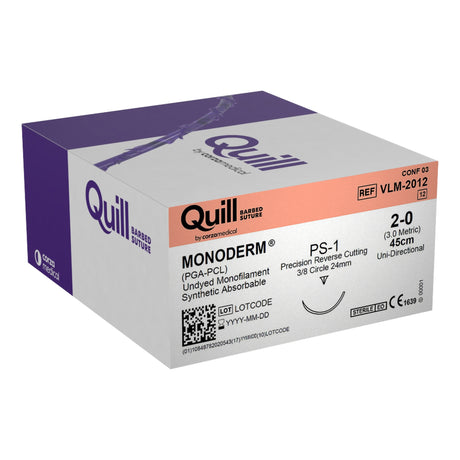 Absorbable Quill Barbed Suture With Needle Quill™ Monoderm™ Polyglycolic Acid / Pcl Ps-1 3/8 Circle Reverse Cutting Needle Size 3-0 Barbed Monofilament - Behope