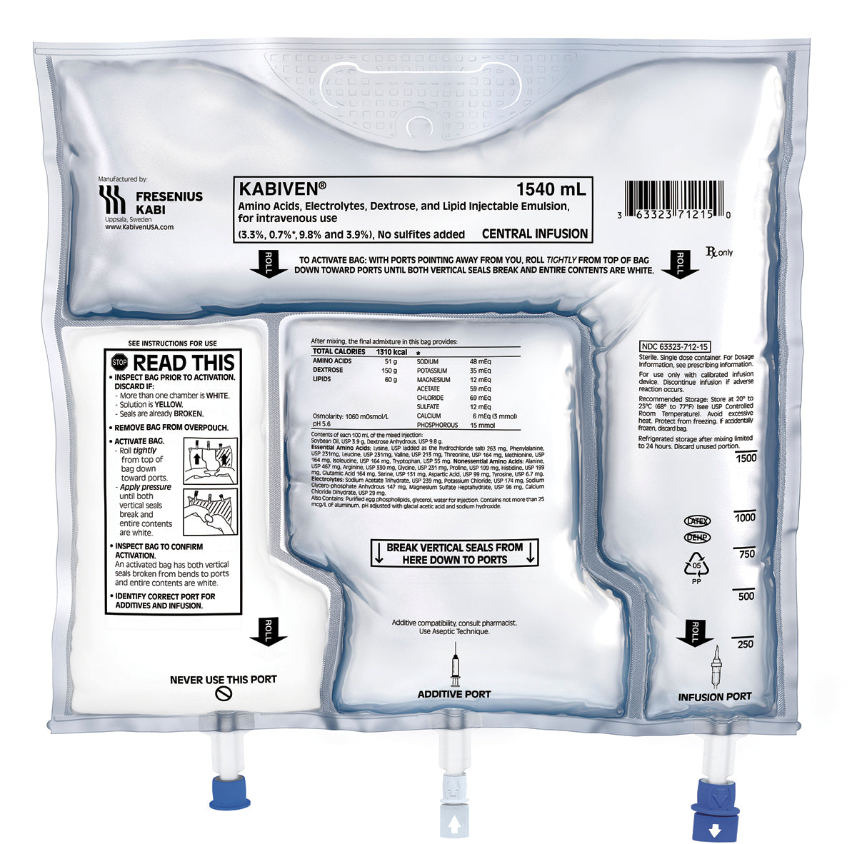 Kabiven® Amino Acids / Electrolytes / Dextrose / Lipid 3.3% - 0.7% - 9.8% - 3.9% Emulsion 2,053 Ml - Behope