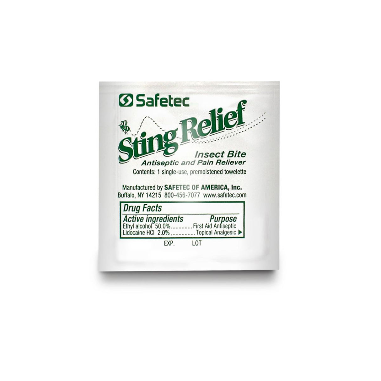 Sting and Bite Relief Ethyl Alcohol / Lidocaine Safetec® Towelette Individual Packet - BeHope