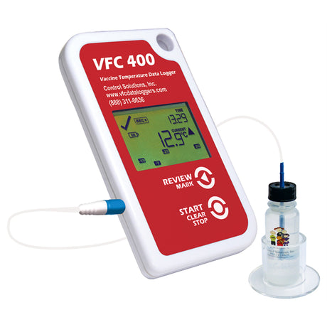 Refrigerator / Freezer Vaccine Data Logger with Alarm Kit LogTag VFC400® Fahrenheit / Celsius -40° to 210°F (-40° to 99°C) Glycol Bottle Probe Multiple Mounting Options Battery Operated - BeHope