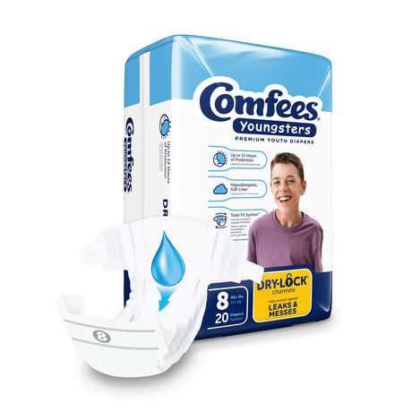 Unisex Youth Incontinence Brief Comfees® Youngsters Size 8 Disposable Heavy Absorbency - BeHope