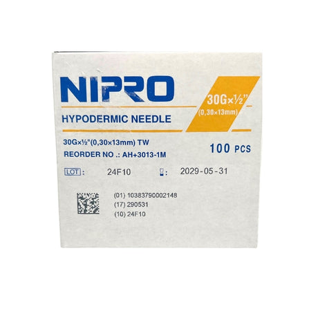 Hypodermic Needle Flomax 1/2 Inch Length 30 Gauge Ultra Thin Wall Without Safety - Behope