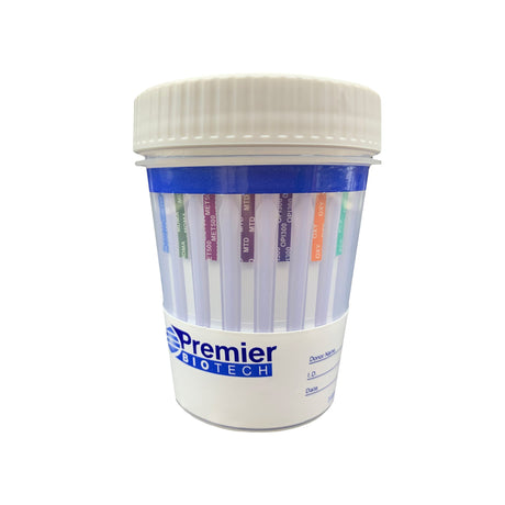 Drugs of Abuse Test Kit Premier Bio-Cup AMP, BAR, BUP, BZO, COC, mAMP/MET, MDMA, MTD, OPI, OXY, PCP, THC 25 Tests CLIA Waived - BeHope