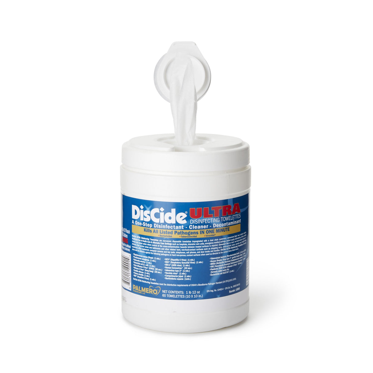 Surface Disinfectant Cleaner DisCide® Ultra Premoistened Quaternary Based Manual Pull Wipe 60 Count Canister Herbal Scent NonSterile