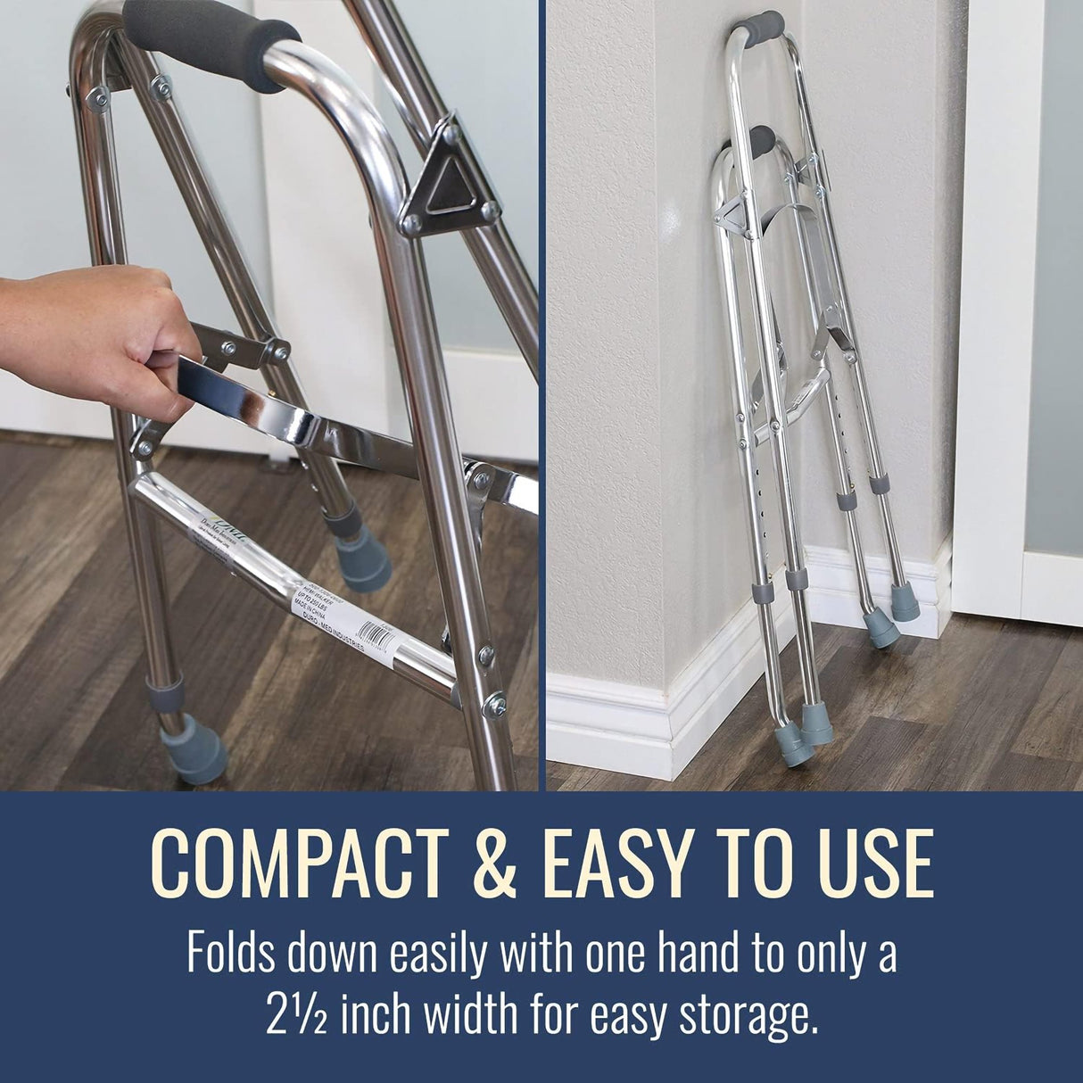 Side Step Folding Walker DMI Hemi Aluminum Frame 250 lbs, Weight Capacity 30 ro 35 Inch Height - BeHope