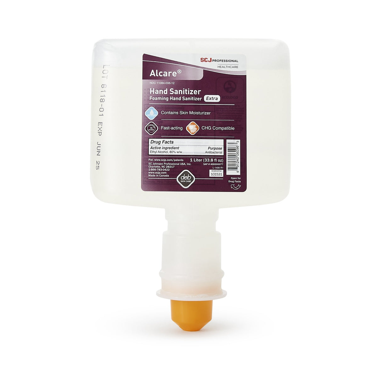Hand Sanitizer Alcare Extra 1,000 mL Ethyl Alcohol Foaming Dispenser Refill Bottle